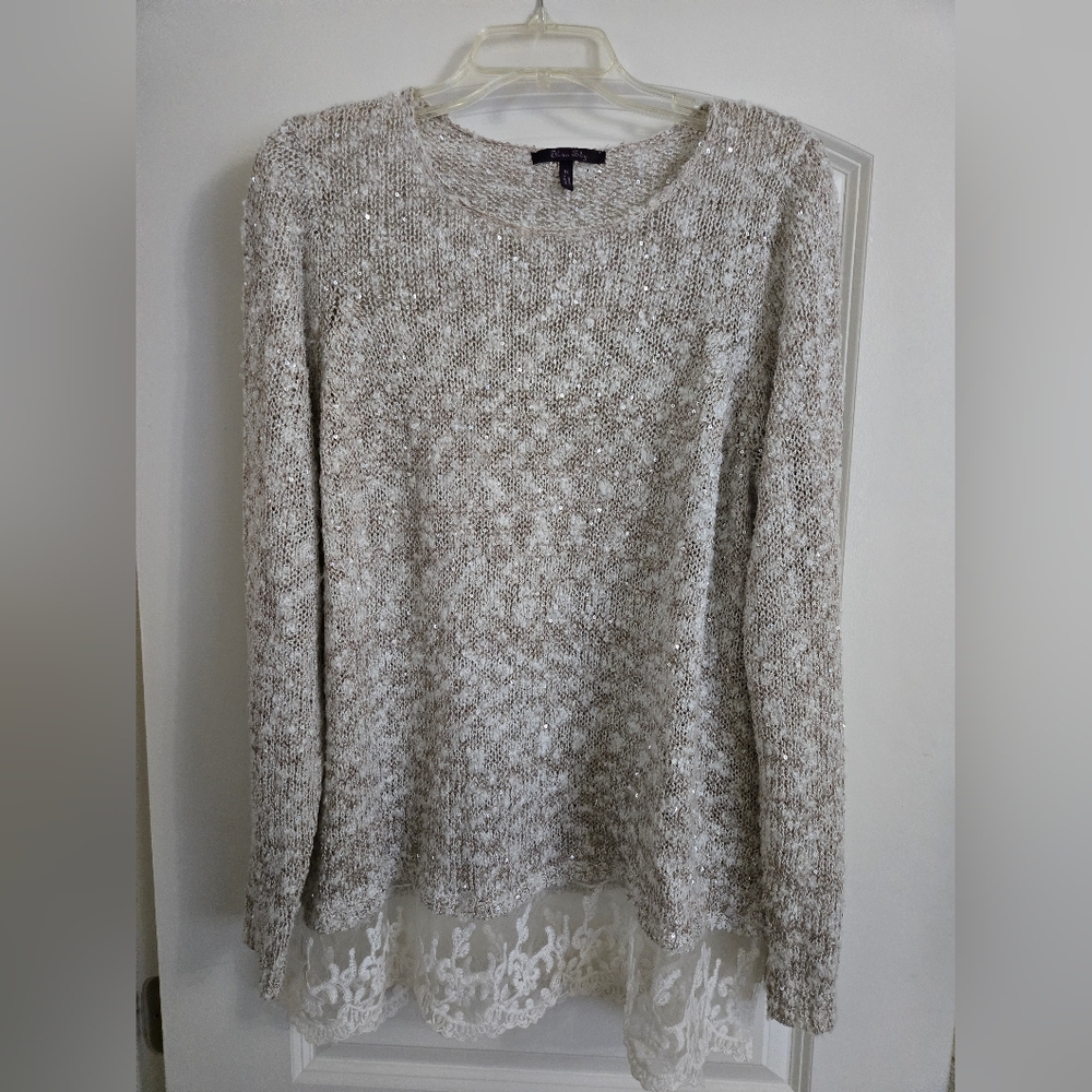 Women's Beige Sweater Olivia Sky Lace Bottom